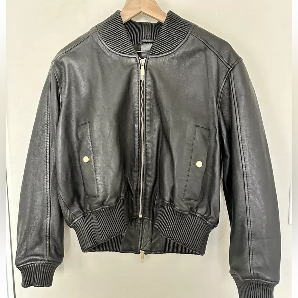 Karen Millen Vintage Washed Leather Bomber Jacket New With Tags Sold Out Online